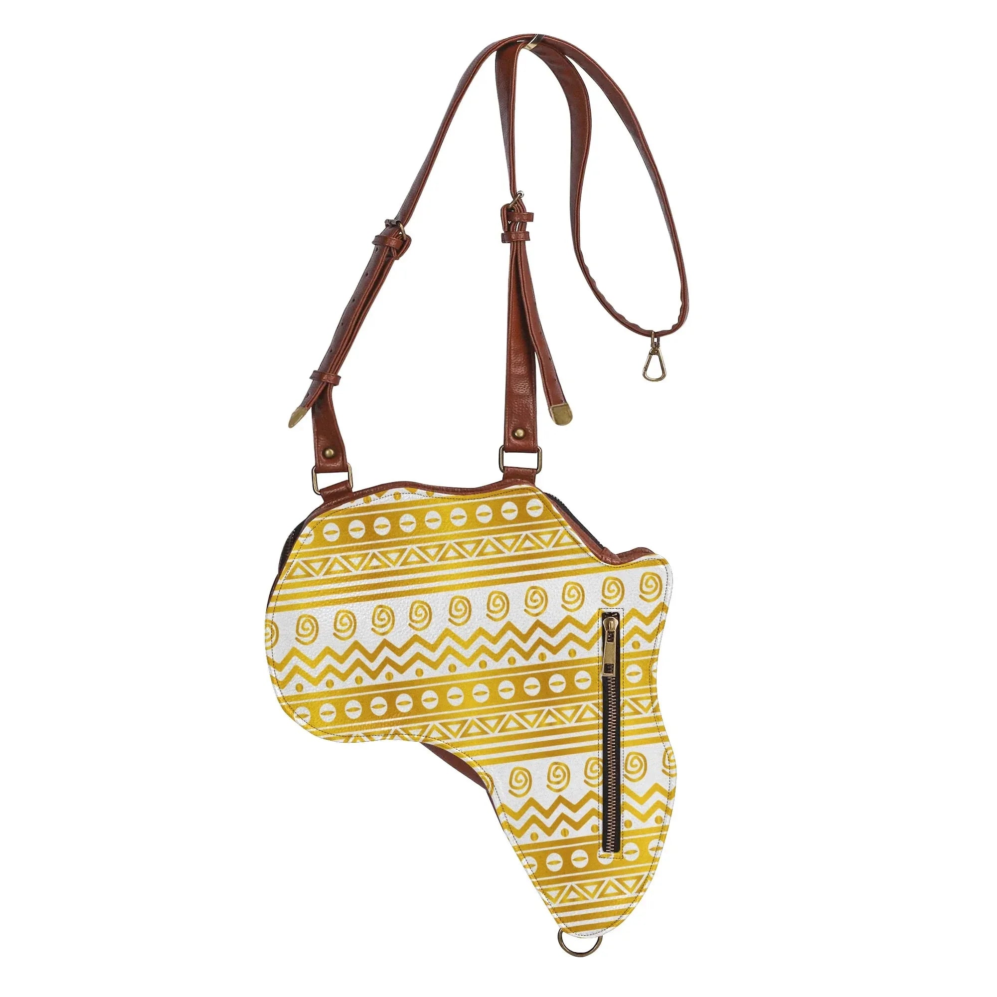 PU Leather Africa Map bogolan gold print Bag - DiwaKi