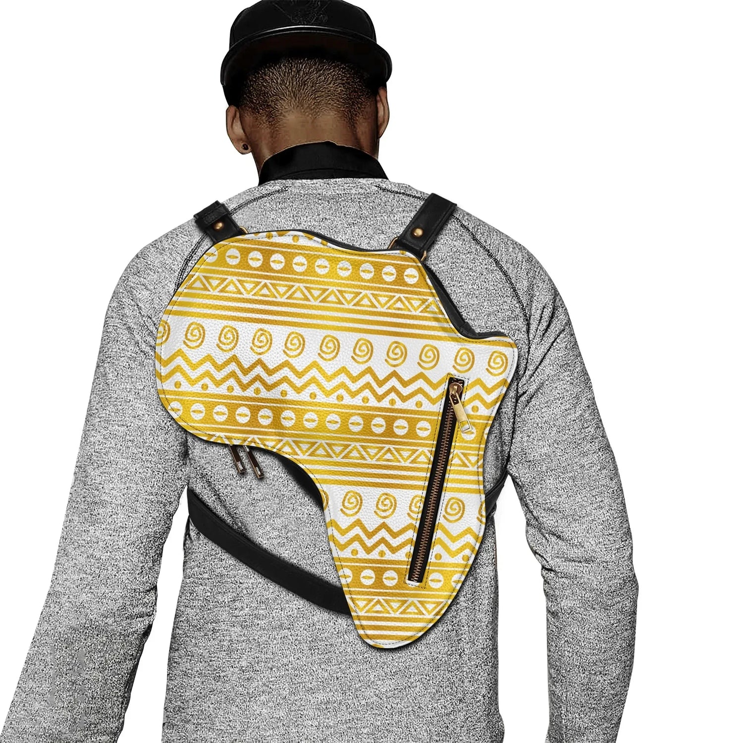 PU Leather Africa Map bogolan gold print Bag - DiwaKi