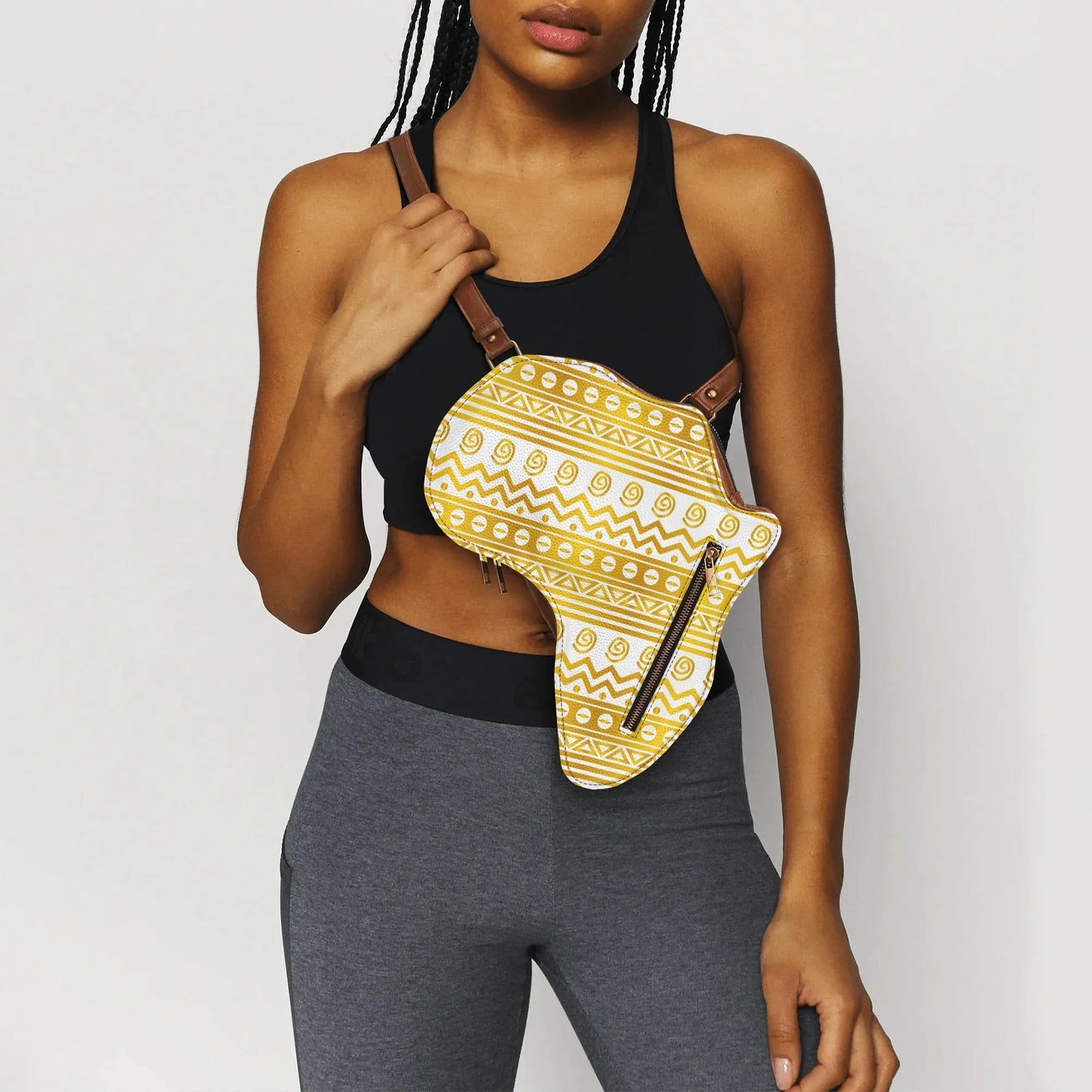 PU Leather Africa Map bogolan gold print Bag - DiwaKi