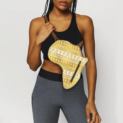PU Leather Africa Map bogolan gold print Bag - DiwaKi