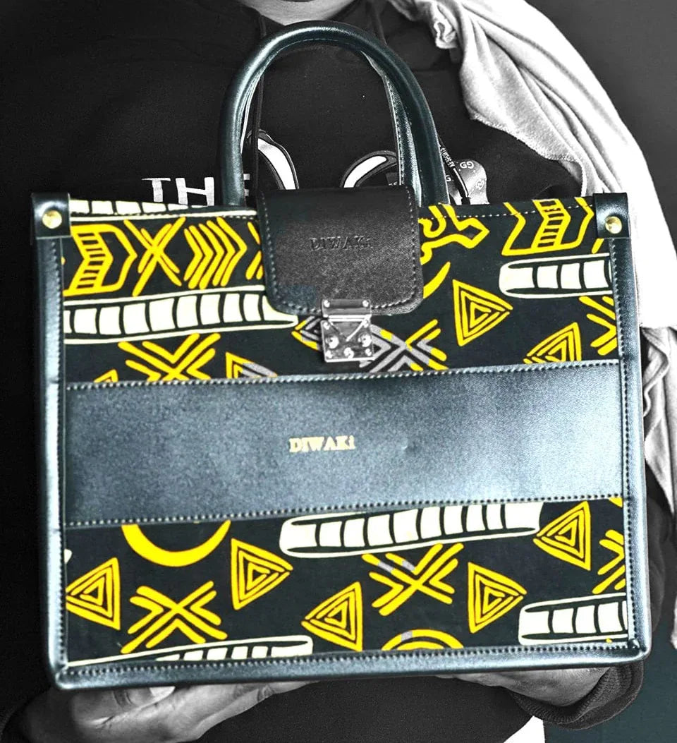 Vegan leather African bogolan print handbag - DiwaKi