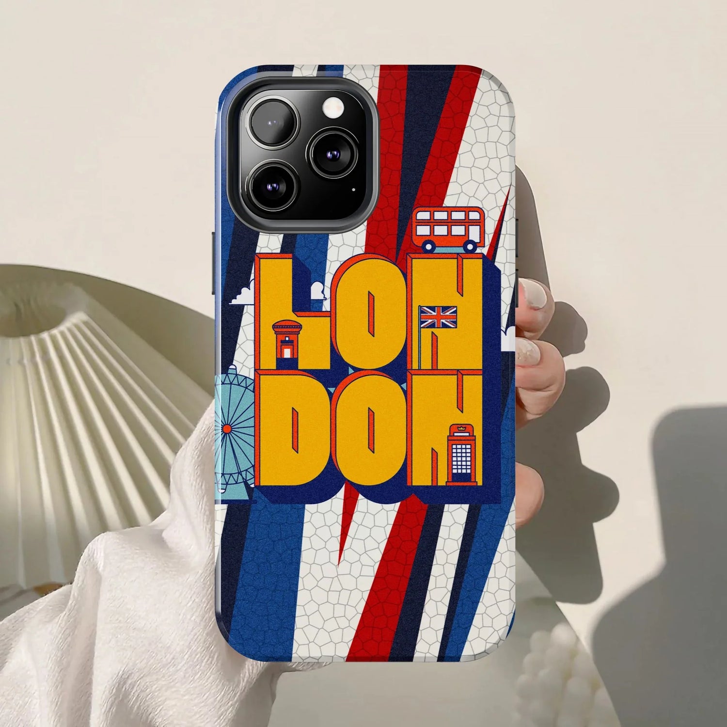 London Graphic Tough Phone Case – Retro Union Jack Travel Design - DiwaKi
