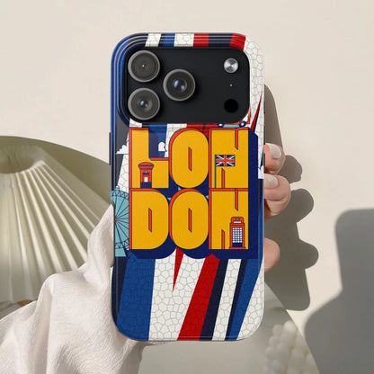 London Graphic Tough Phone Case – Retro Union Jack Travel Design - DiwaKi