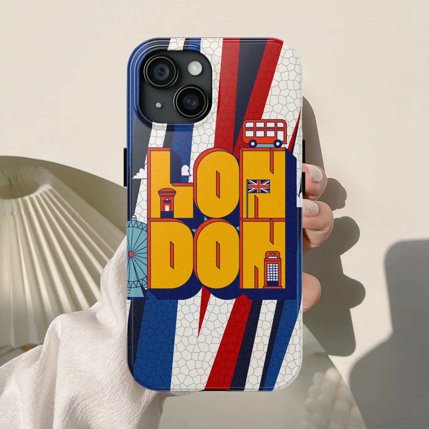 London Graphic Tough Phone Case – Retro Union Jack Travel Design - DiwaKi
