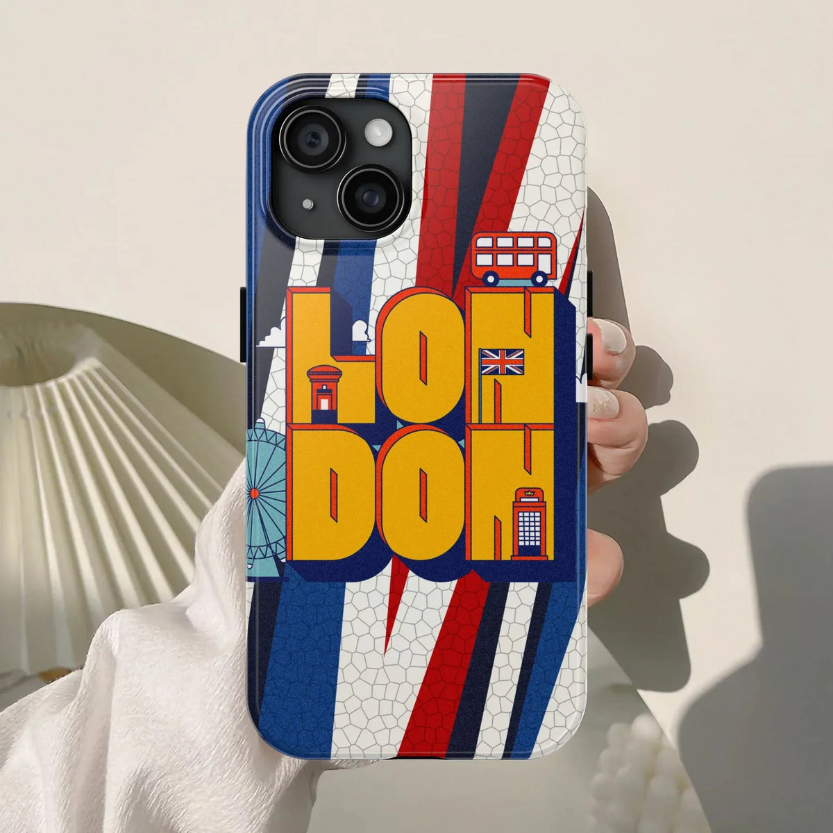 London Graphic Tough Phone Case – Retro Union Jack Travel Design - DiwaKi