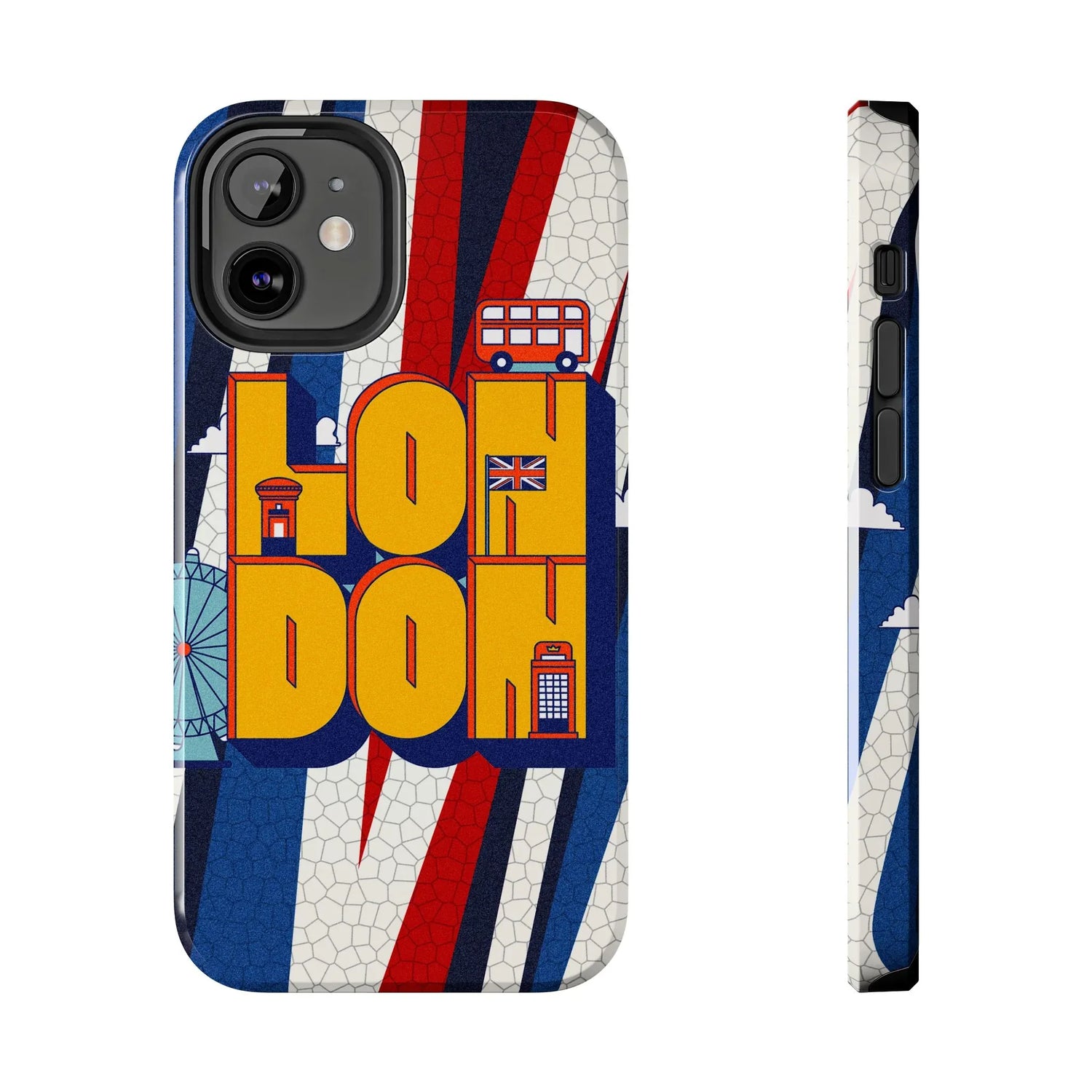 London Graphic Tough Phone Case – Retro Union Jack Travel Design - DiwaKi
