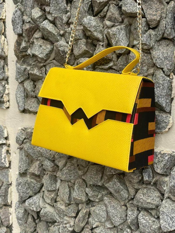 DiwaKi African print yellow faux leather handbag