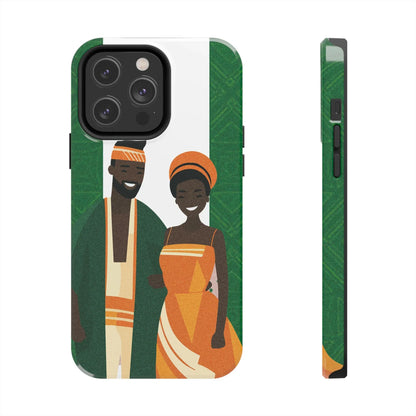Tough Phone Case — Afrocentric Nigerian Couple Illustration, Protective Hard-Shell Phone Cover - DiwaKi