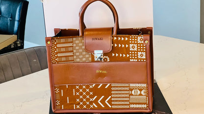 Diwaki tan mud cloth African tote bag - DiwaKi