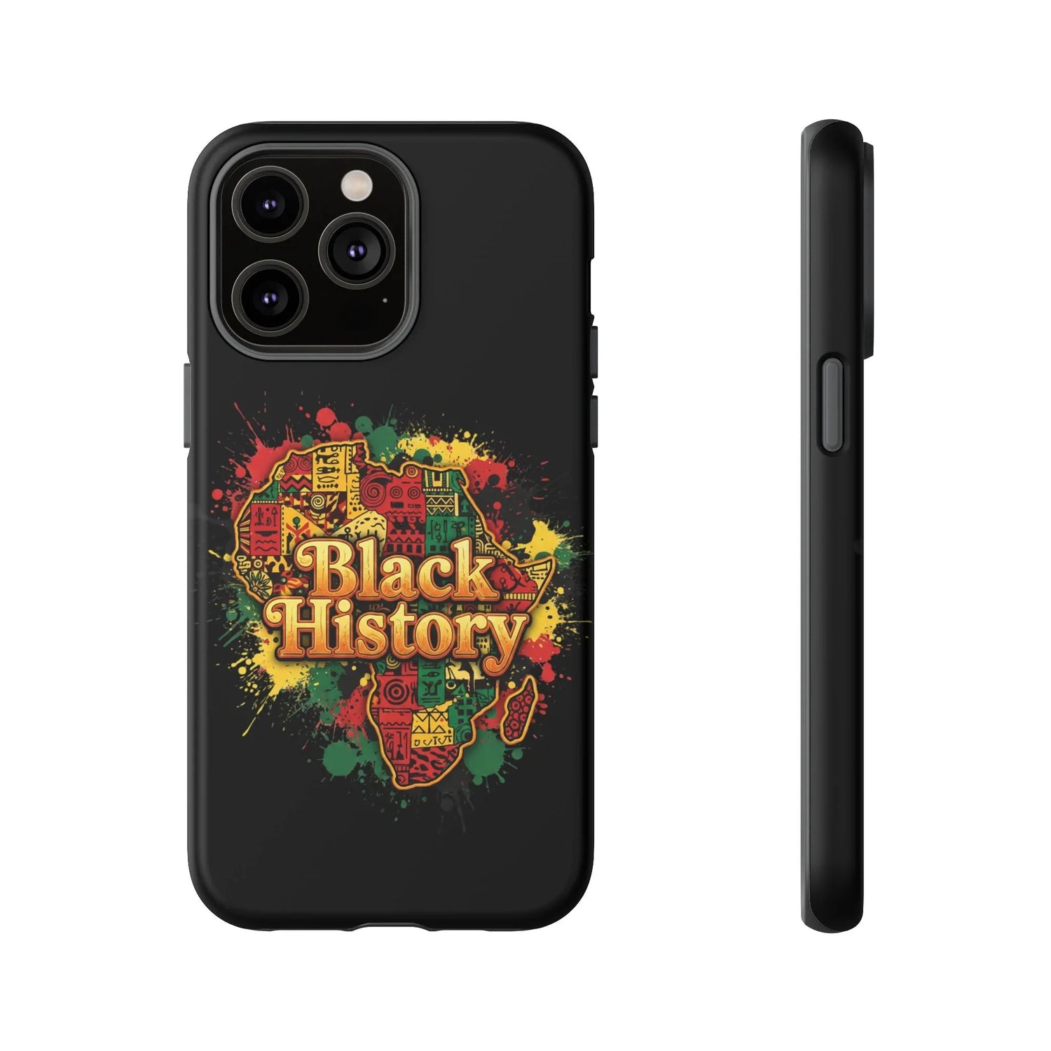 Black History Phone Case — Afrocentric Map Design, Bold Red‑Green‑Gold Splash - DiwaKi