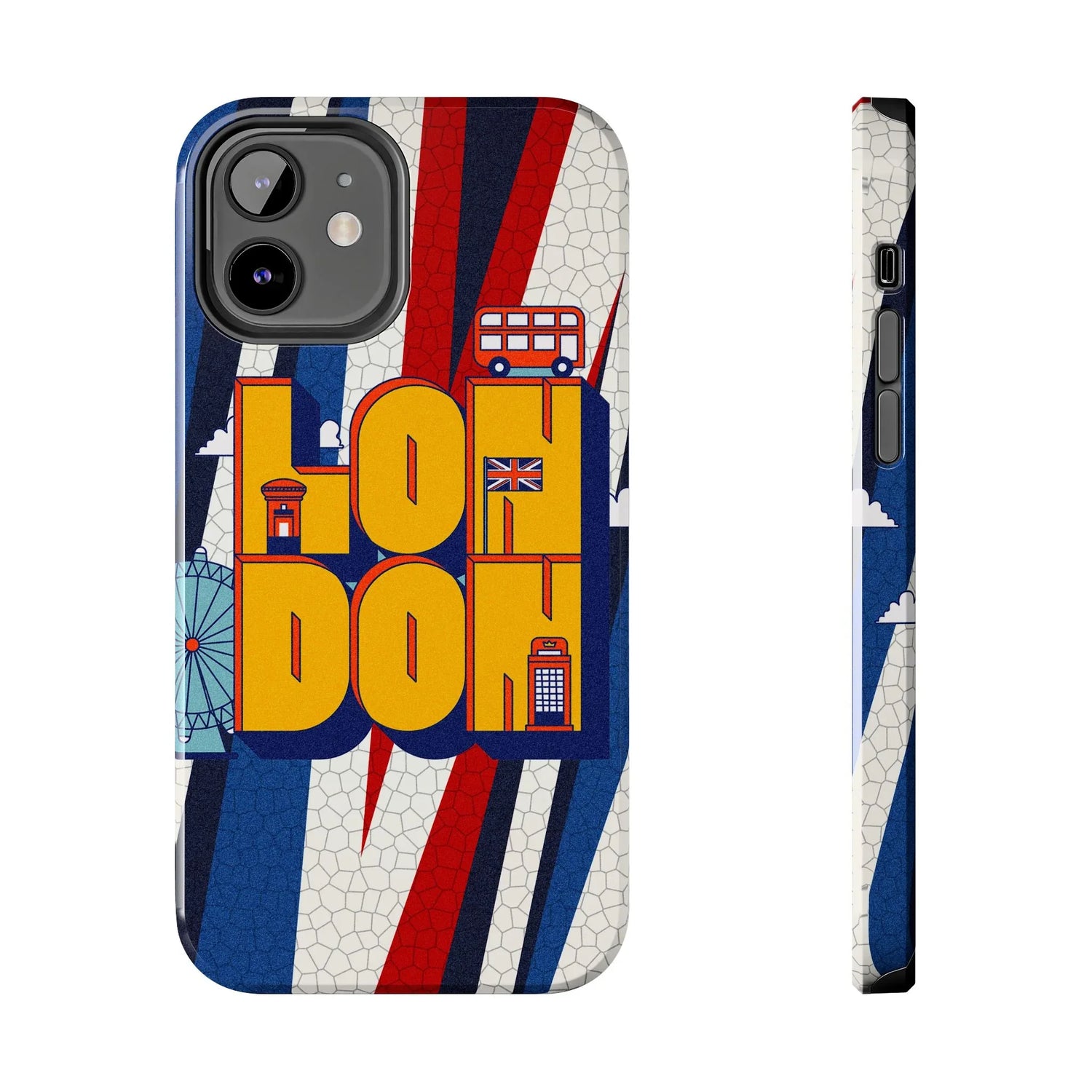 London Graphic Tough Phone Case – Retro Union Jack Travel Design - DiwaKi
