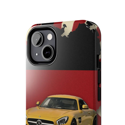 Mercedes Sports Car Tough Phone Case — Yellow GT on Red &amp; Black Background - DiwaKi