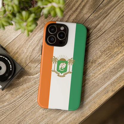 Ivory Coast Flag Tough Phone Case — Orange White Green Shield Crest - DiwaKi