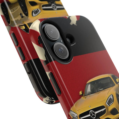 Mercedes Sports Car Tough Phone Case — Yellow GT on Red &amp; Black Background - DiwaKi