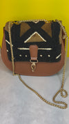 DiwaKi Bogolan Royale Chain Bag – African Mudcloth Leather Shoulder Bag with Gold Chain