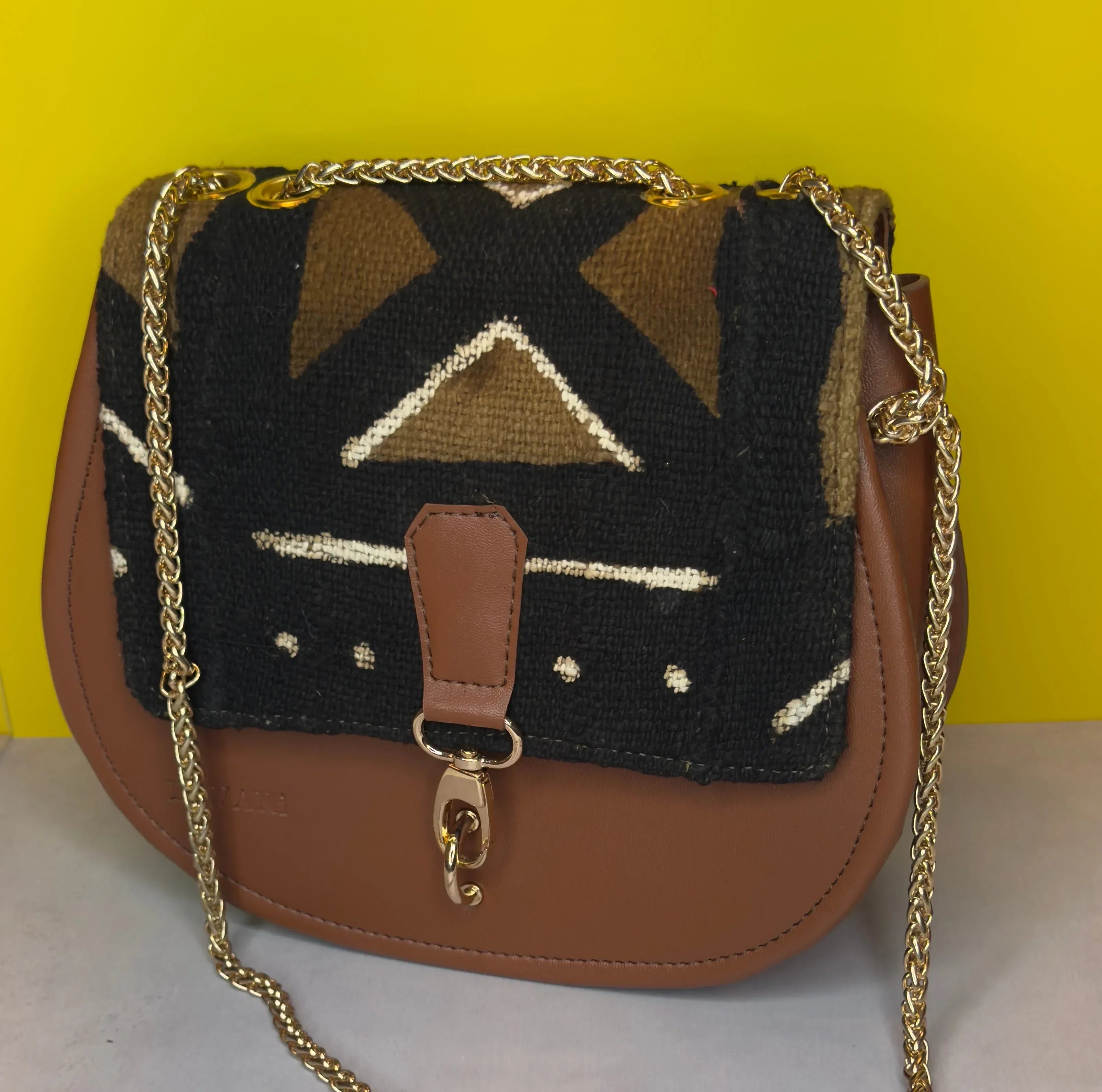African black &amp; brown bogolan pattern shoulder bag - DiwaKi