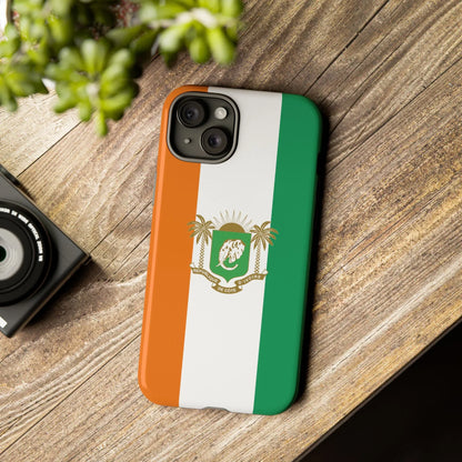 Ivory Coast Flag Tough Phone Case — Orange White Green Shield Crest - DiwaKi