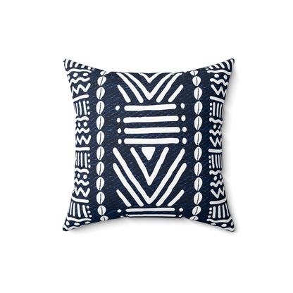 Mudcloth-Inspired Navy Throw Pillow — Boho Geometric Square Accent