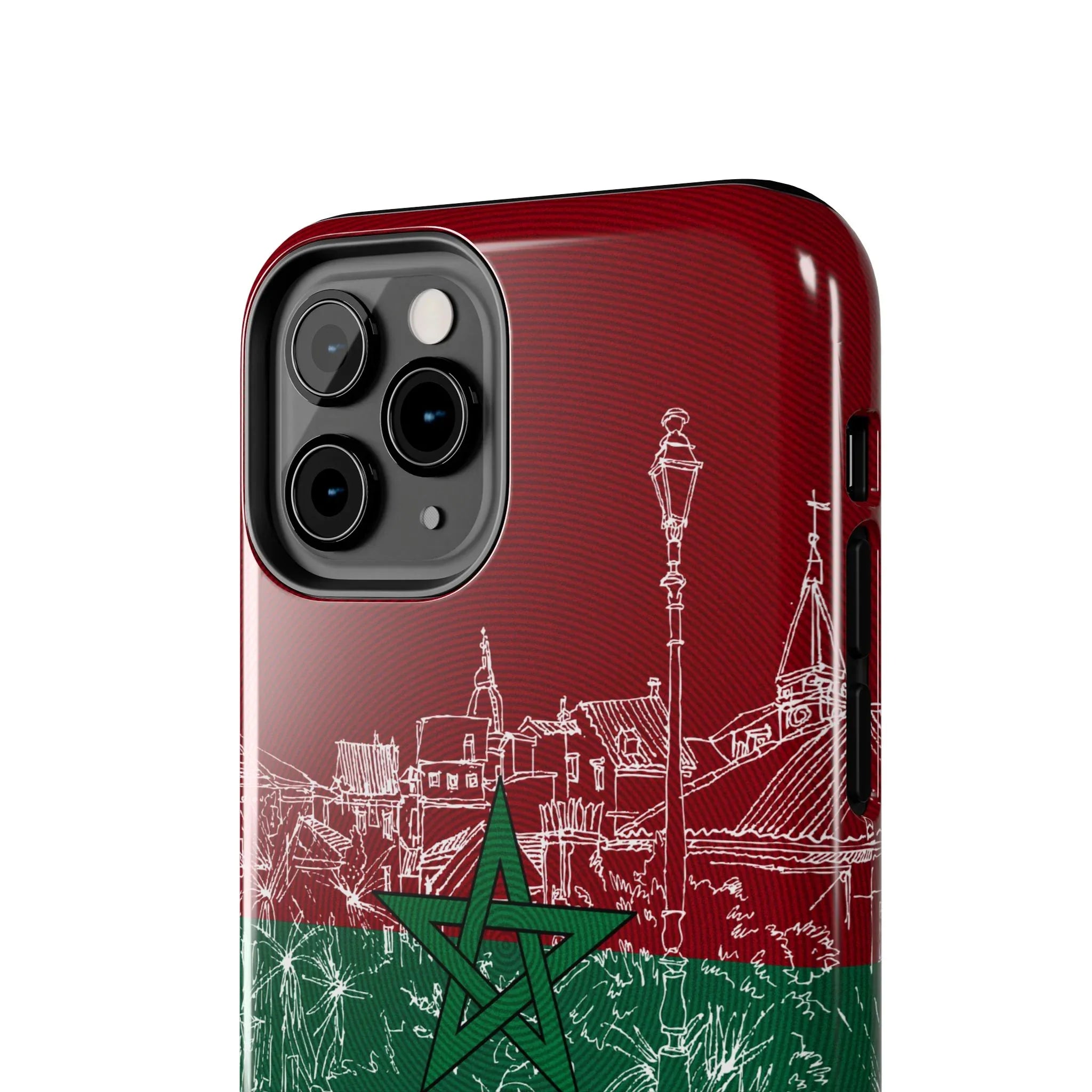 Morocco Flag Sketch Tough Phone Case — Red &amp; Green Casablanca Cityscape - DiwaKi