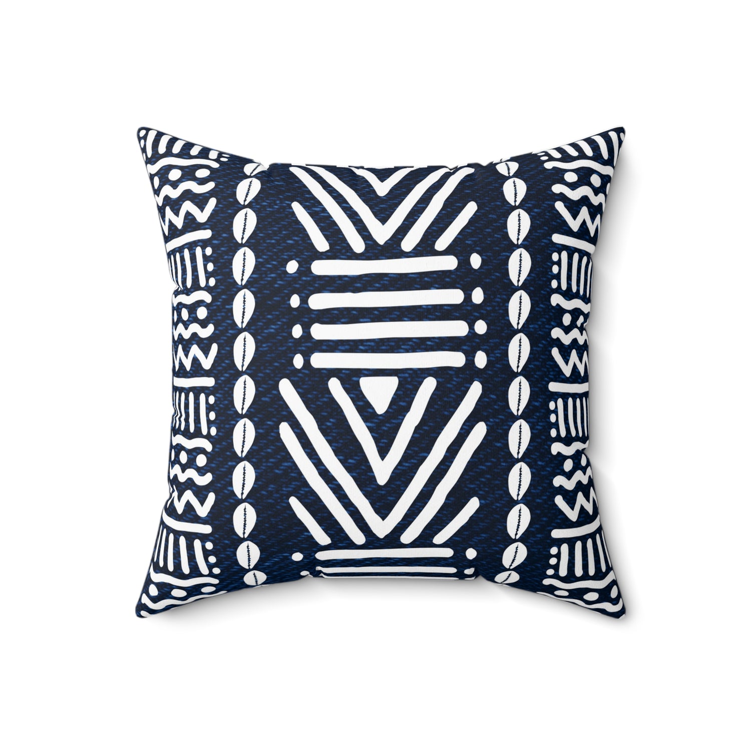 Mudcloth-Inspired Navy Throw Pillow — Boho Geometric Square Accent
