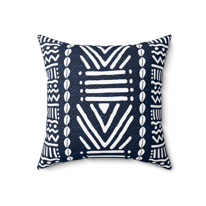 Mudcloth-Inspired Navy Throw Pillow — Boho Geometric Square Accent
