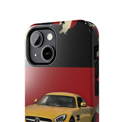 Mercedes Sports Car Tough Phone Case — Yellow GT on Red &amp; Black Background - DiwaKi