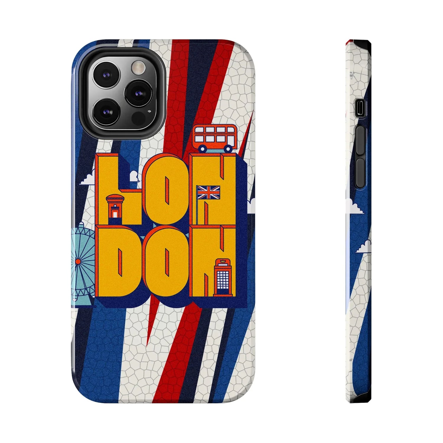 London Graphic Tough Phone Case – Retro Union Jack Travel Design - DiwaKi