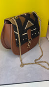 DiwaKi Bogolan Royale Chain Bag – African Mudcloth Leather Shoulder Bag with Gold Chain