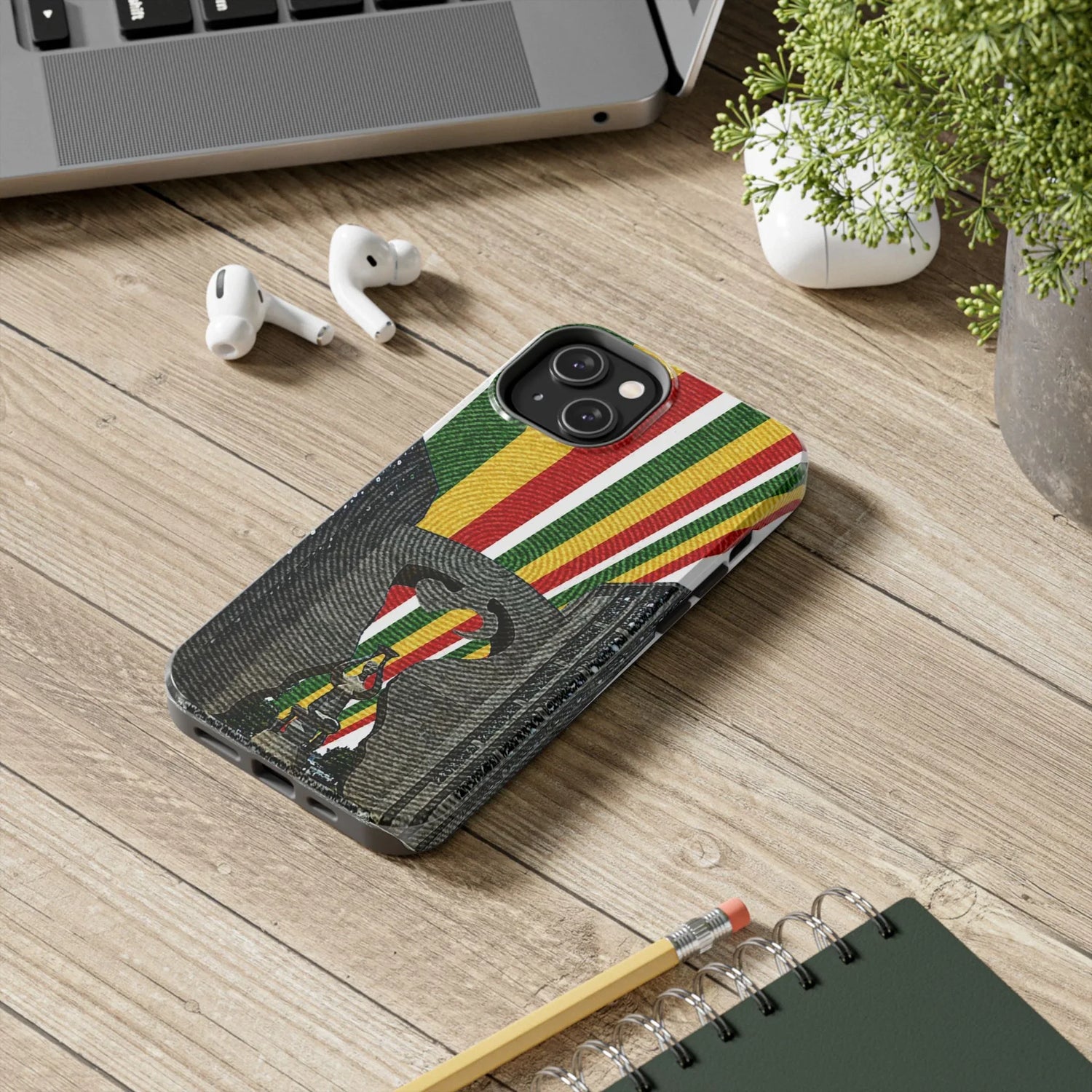 Togo Tough Phone Case — Durable Denim Look with Red Yellow Green Design - DiwaKi