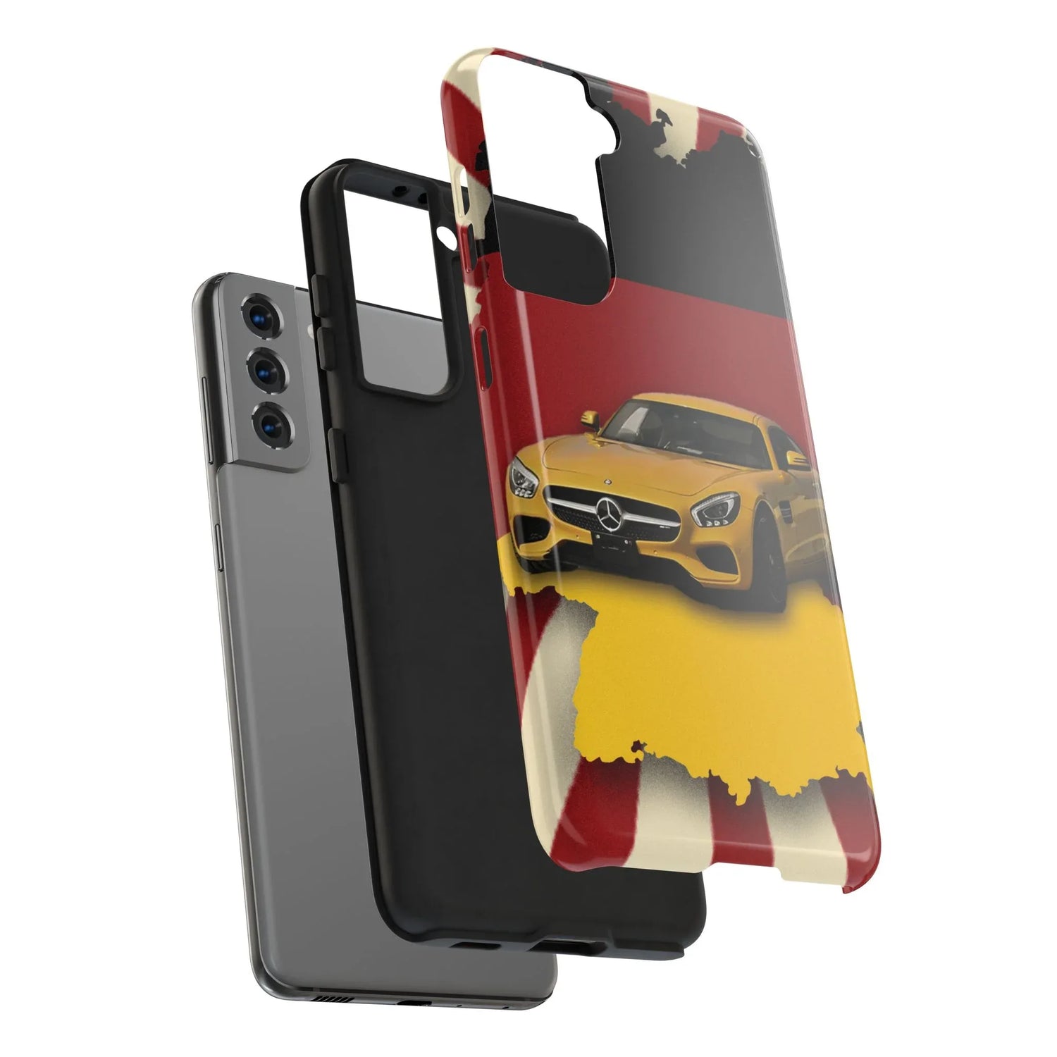 Mercedes Sports Car Tough Phone Case — Yellow GT on Red &amp; Black Background - DiwaKi