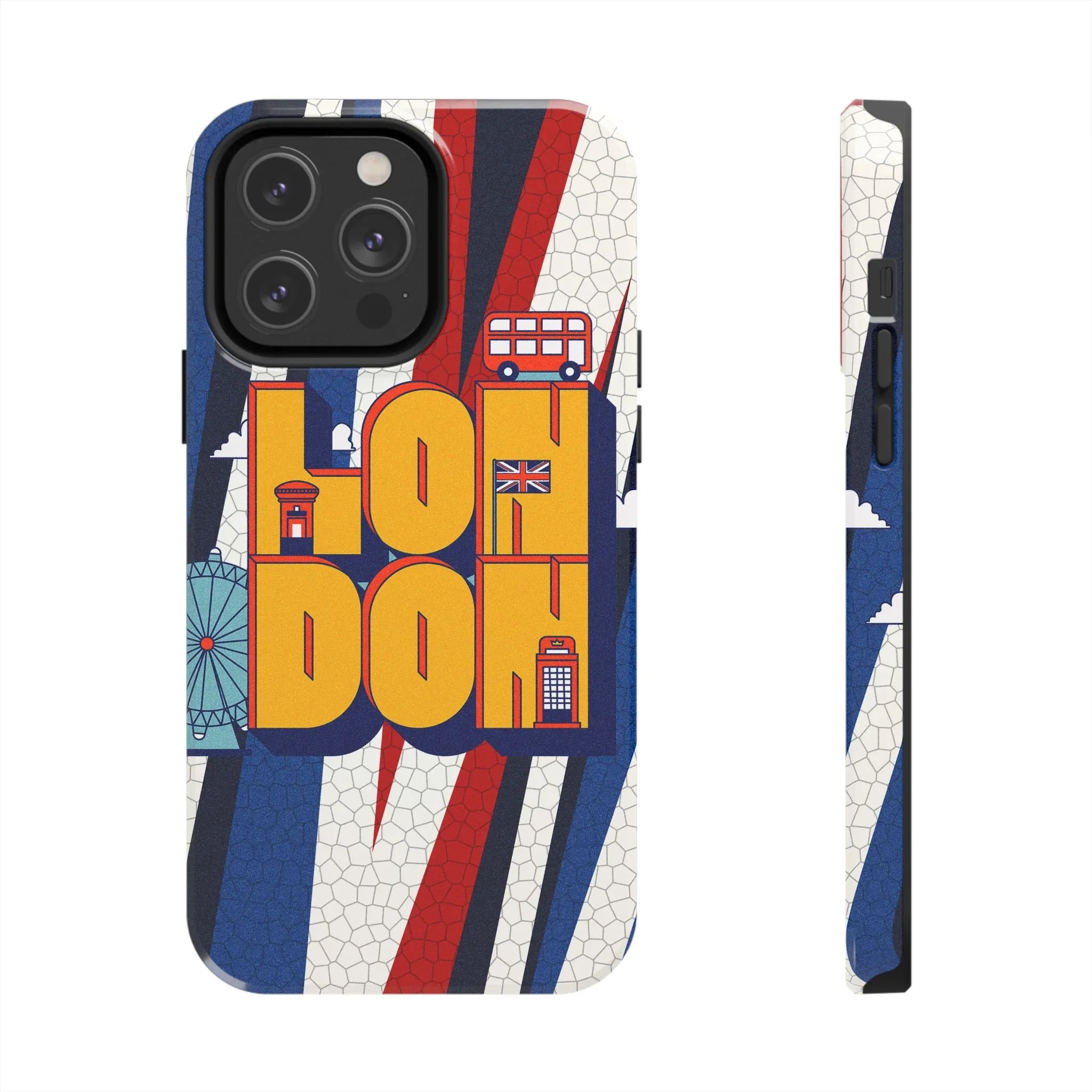 London Graphic Tough Phone Case – Retro Union Jack Travel Design - DiwaKi