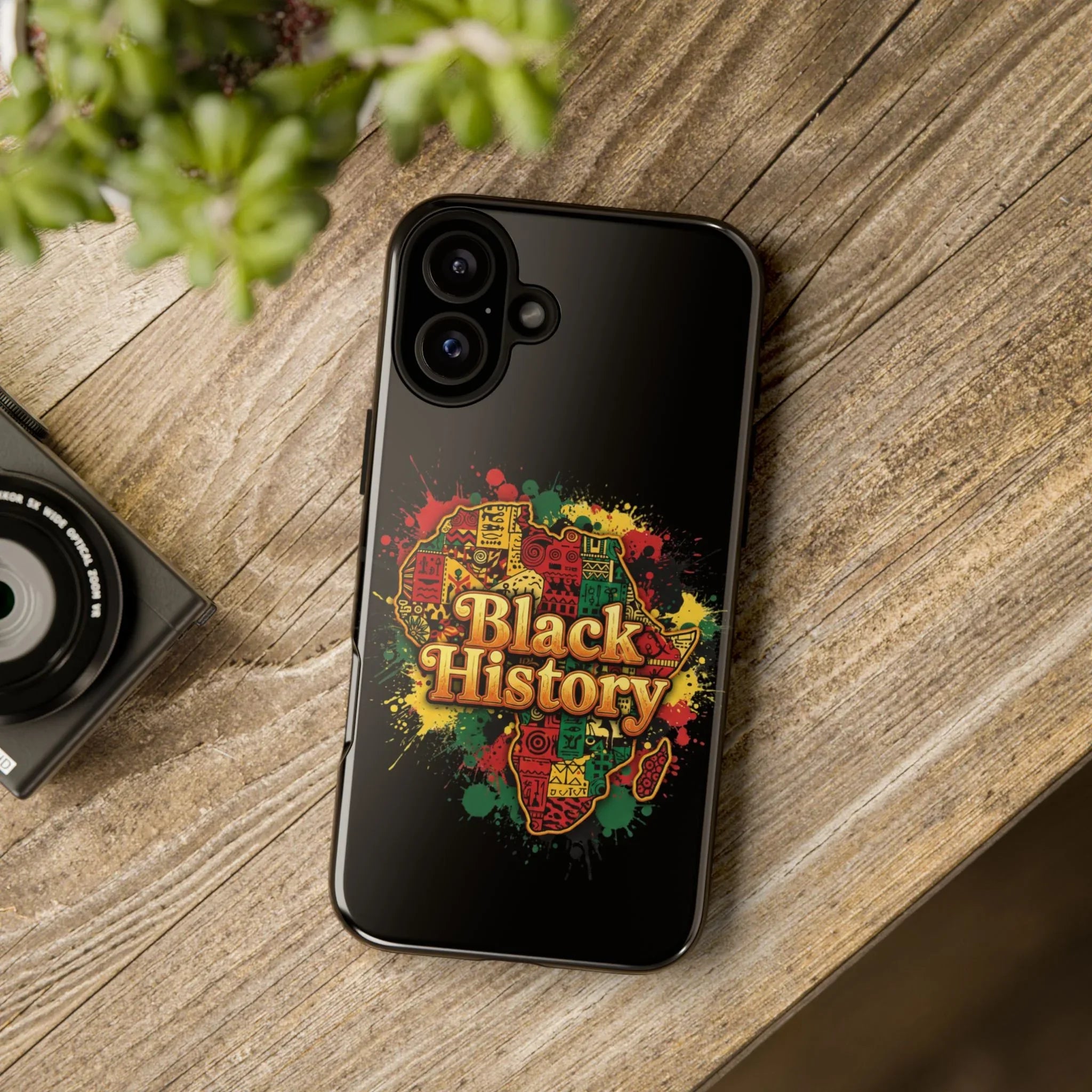 Black History Phone Case — Afrocentric Map Design, Bold Red‑Green‑Gold Splash - DiwaKi