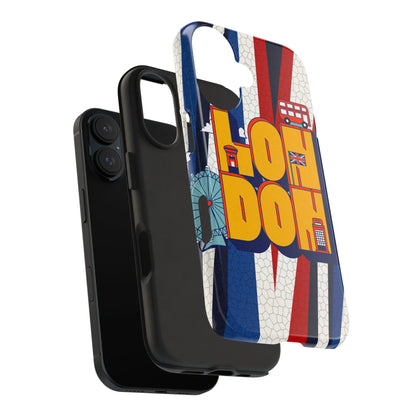 London Graphic Tough Phone Case – Retro Union Jack Travel Design - DiwaKi