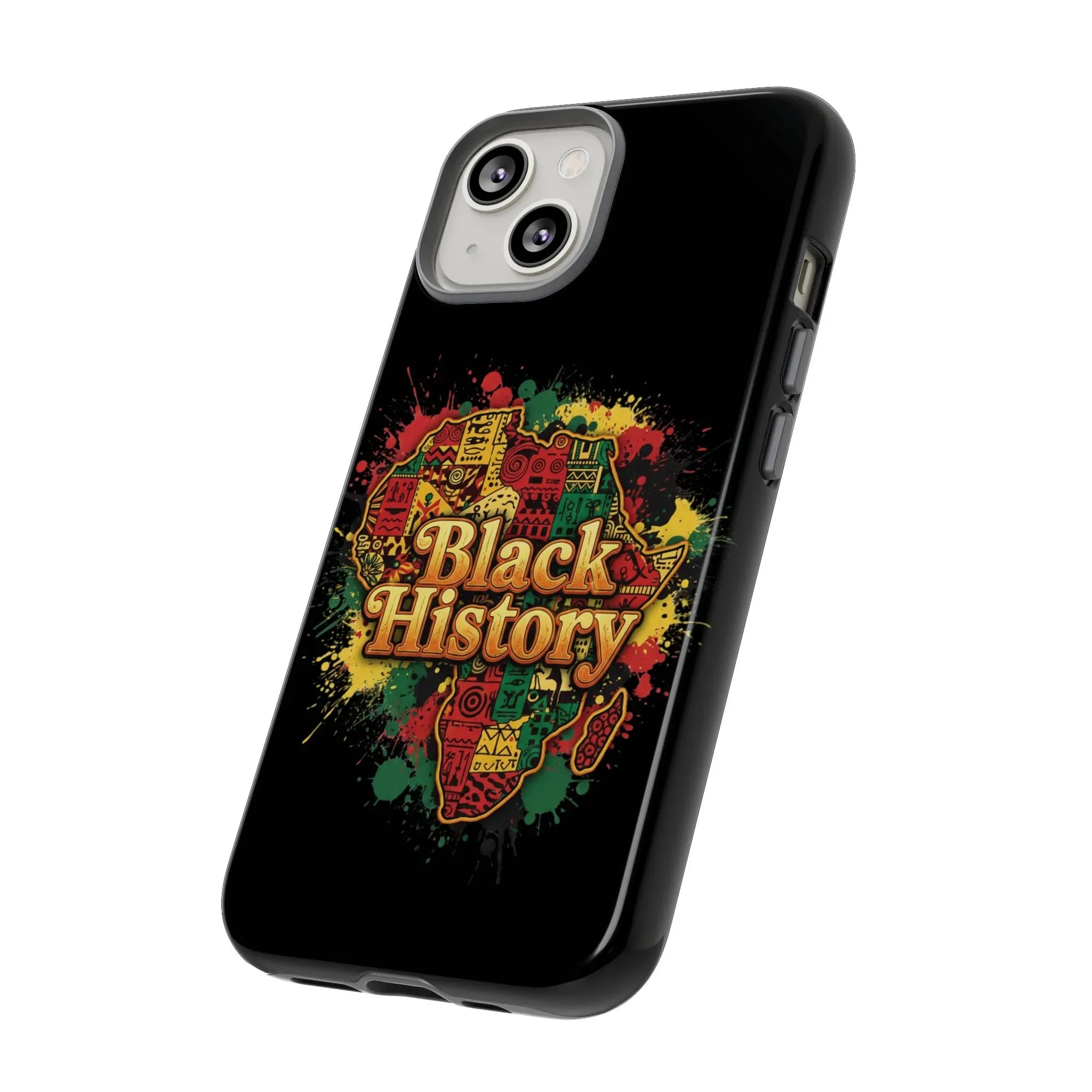 Black History Phone Case — Afrocentric Map Design, Bold Red‑Green‑Gold Splash - DiwaKi