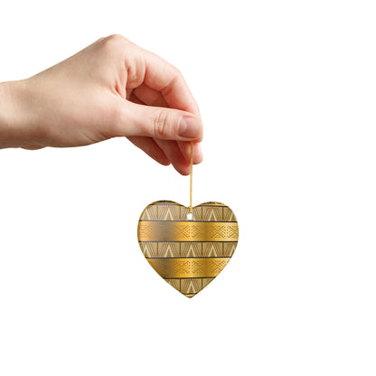 Gold Tribal Heart Ceramic Ornament — Decorative Holiday &amp; Gift Accent
