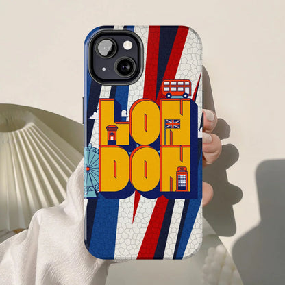 London Graphic Tough Phone Case – Retro Union Jack Travel Design - DiwaKi