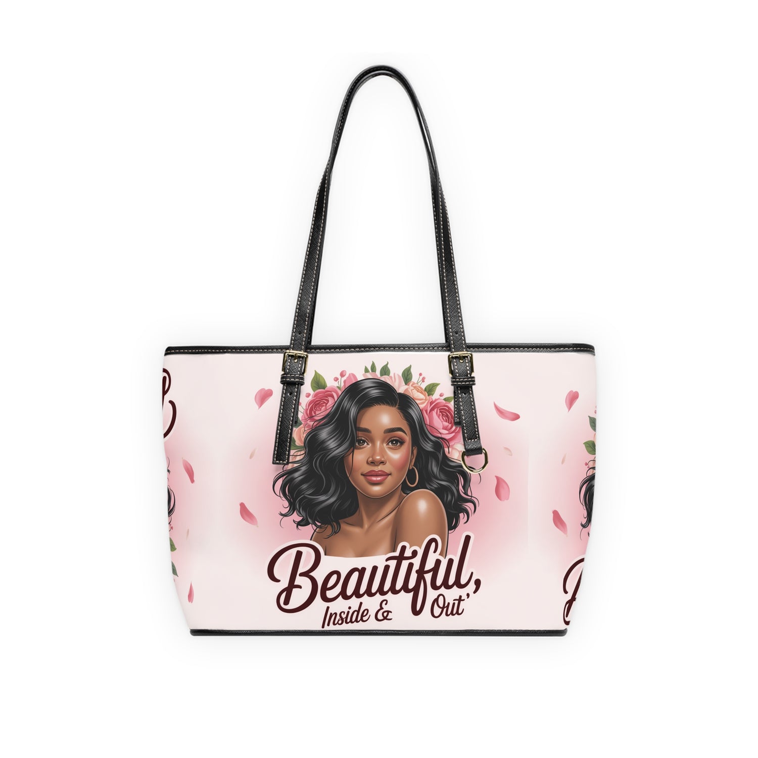 Tote Bag — "Beautiful Inside &amp; Out" Floral Portrait PU Shoulder Tote