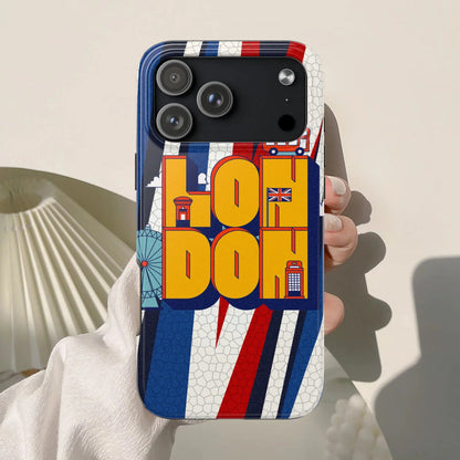 London Graphic Tough Phone Case – Retro Union Jack Travel Design - DiwaKi
