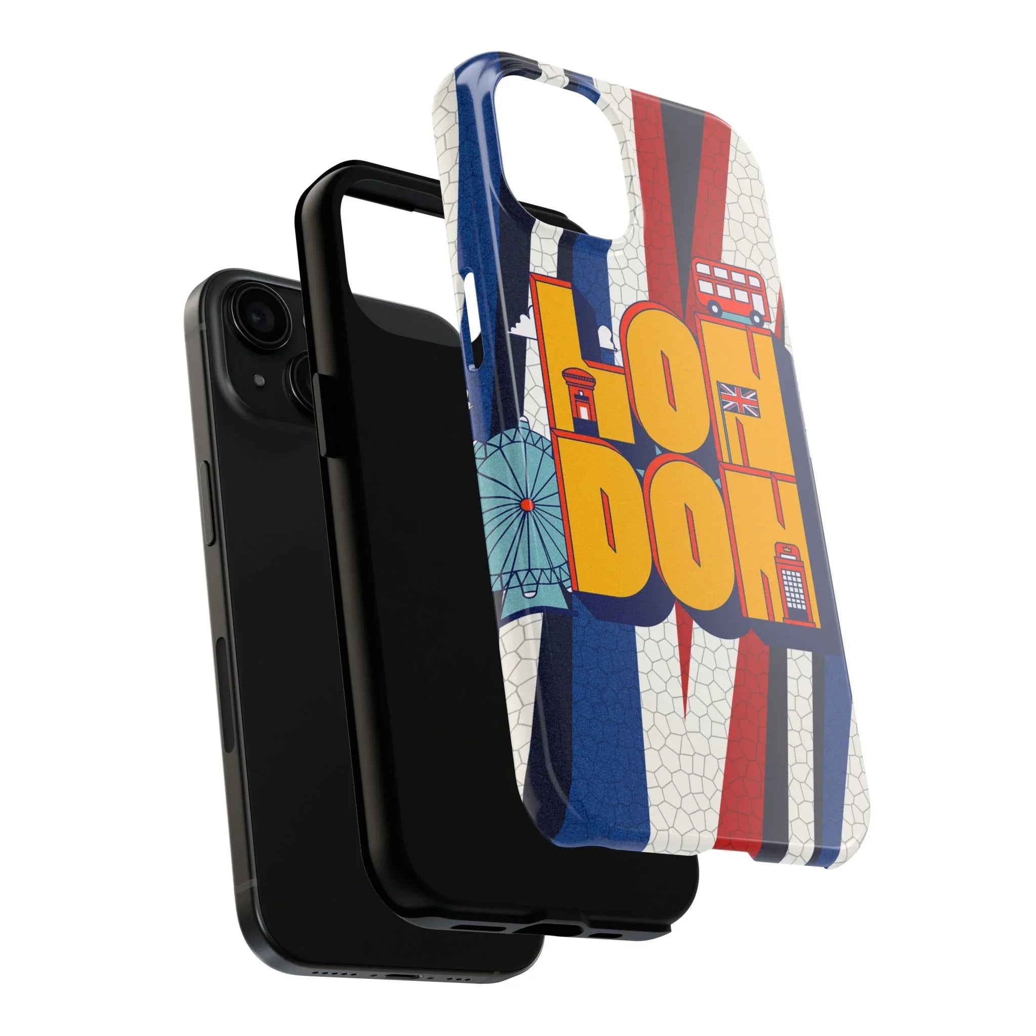 London Graphic Tough Phone Case – Retro Union Jack Travel Design - DiwaKi