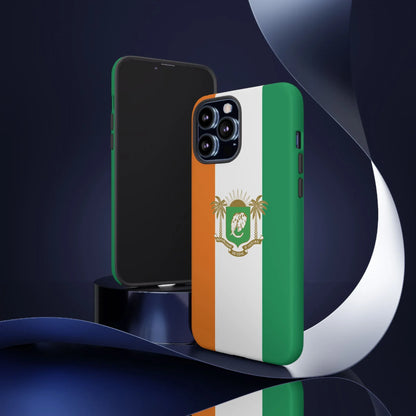 Ivory Coast Flag Tough Phone Case — Orange White Green Shield Crest - DiwaKi