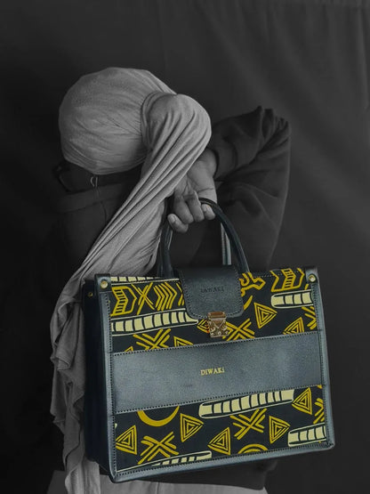 Vegan leather African bogolan print handbag - DiwaKi