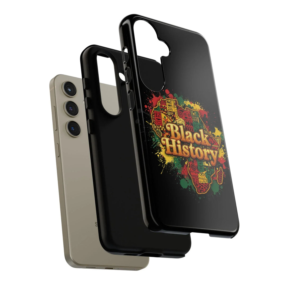 Black History Phone Case — Afrocentric Map Design, Bold Red‑Green‑Gold Splash - DiwaKi