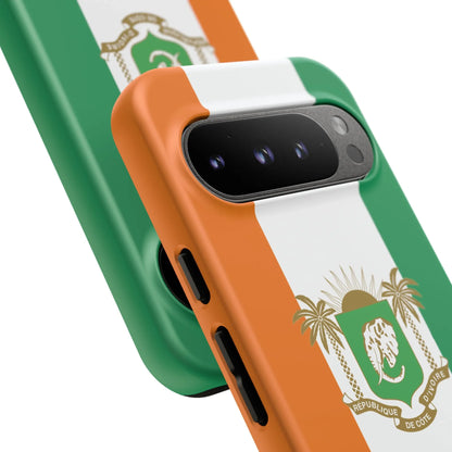 Ivory Coast Flag Tough Phone Case — Orange White Green Shield Crest - DiwaKi