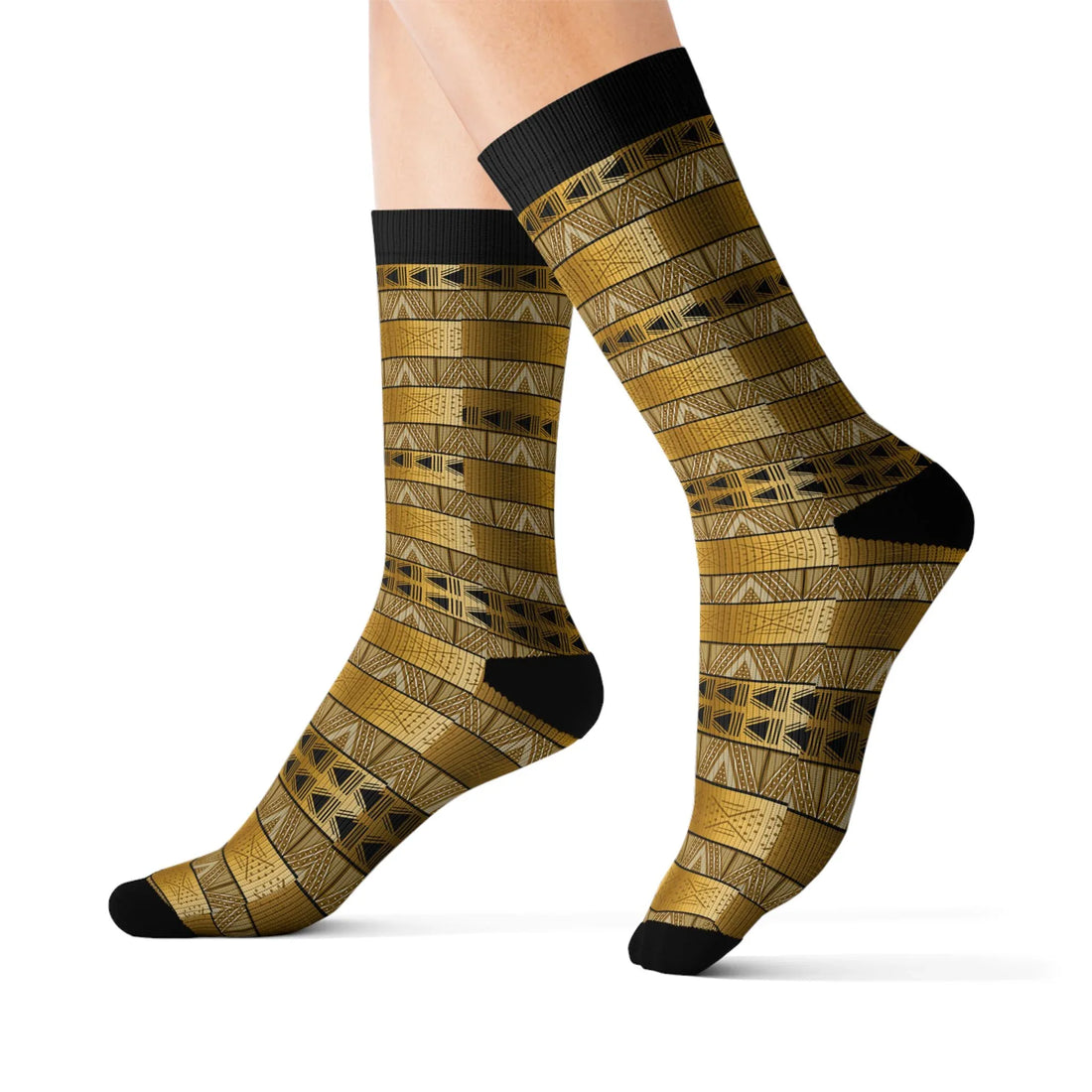 Gold Tribal Pattern Sublimation Socks — Geometric African mudcloth Socks - DiwaKi
