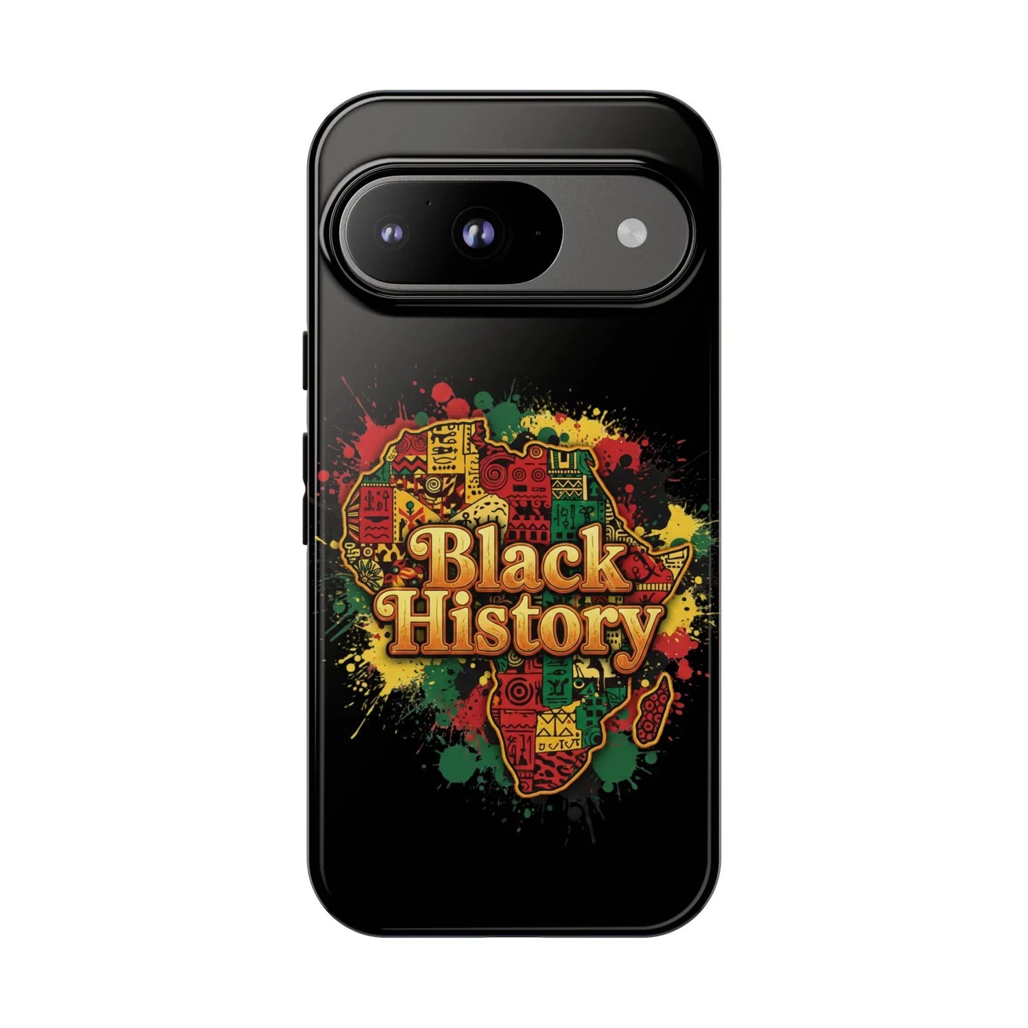 Black History Phone Case — Afrocentric Map Design, Bold Red‑Green‑Gold Splash - DiwaKi