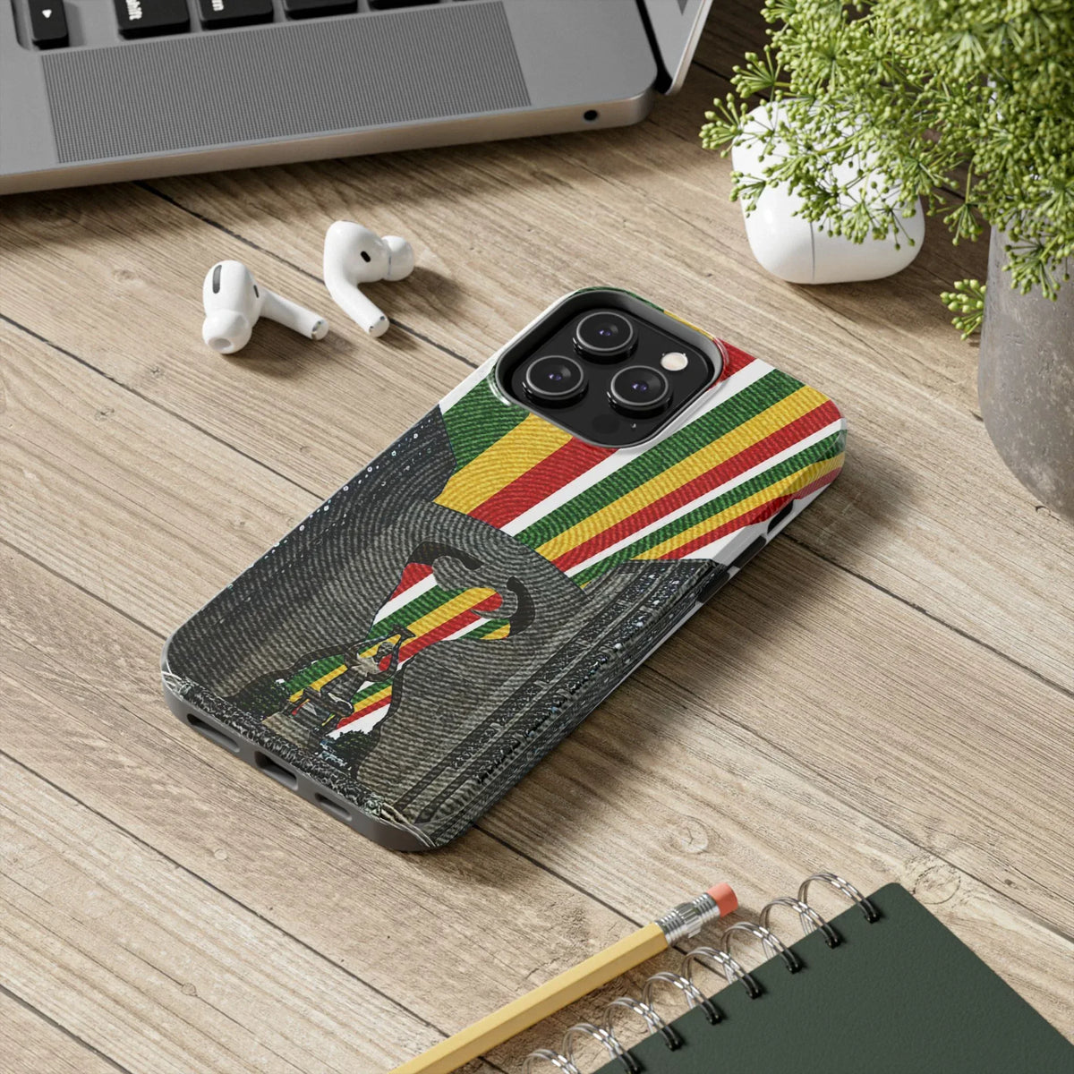 Togo Tough Phone Case — Durable Denim Look with Red Yellow Green Design - DiwaKi