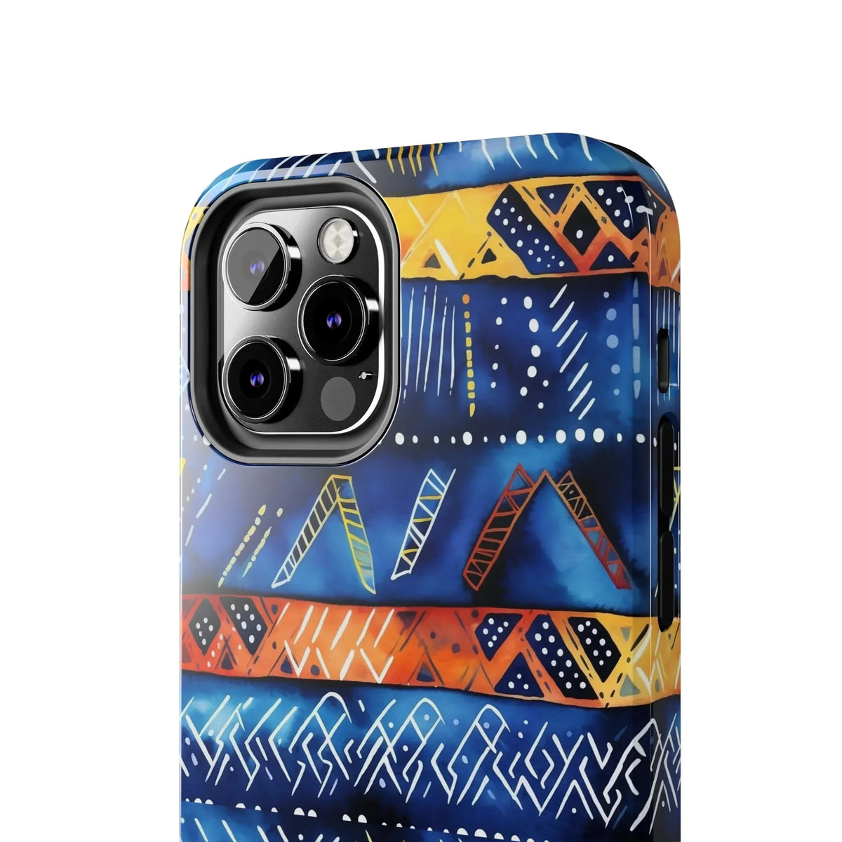 African mudcloth Tribal Indigo Stripe Tough Phone Case — Blue &amp; Orange Geometric Protective Cover - DiwaKi