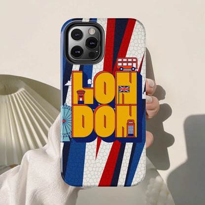 London Graphic Tough Phone Case – Retro Union Jack Travel Design - DiwaKi