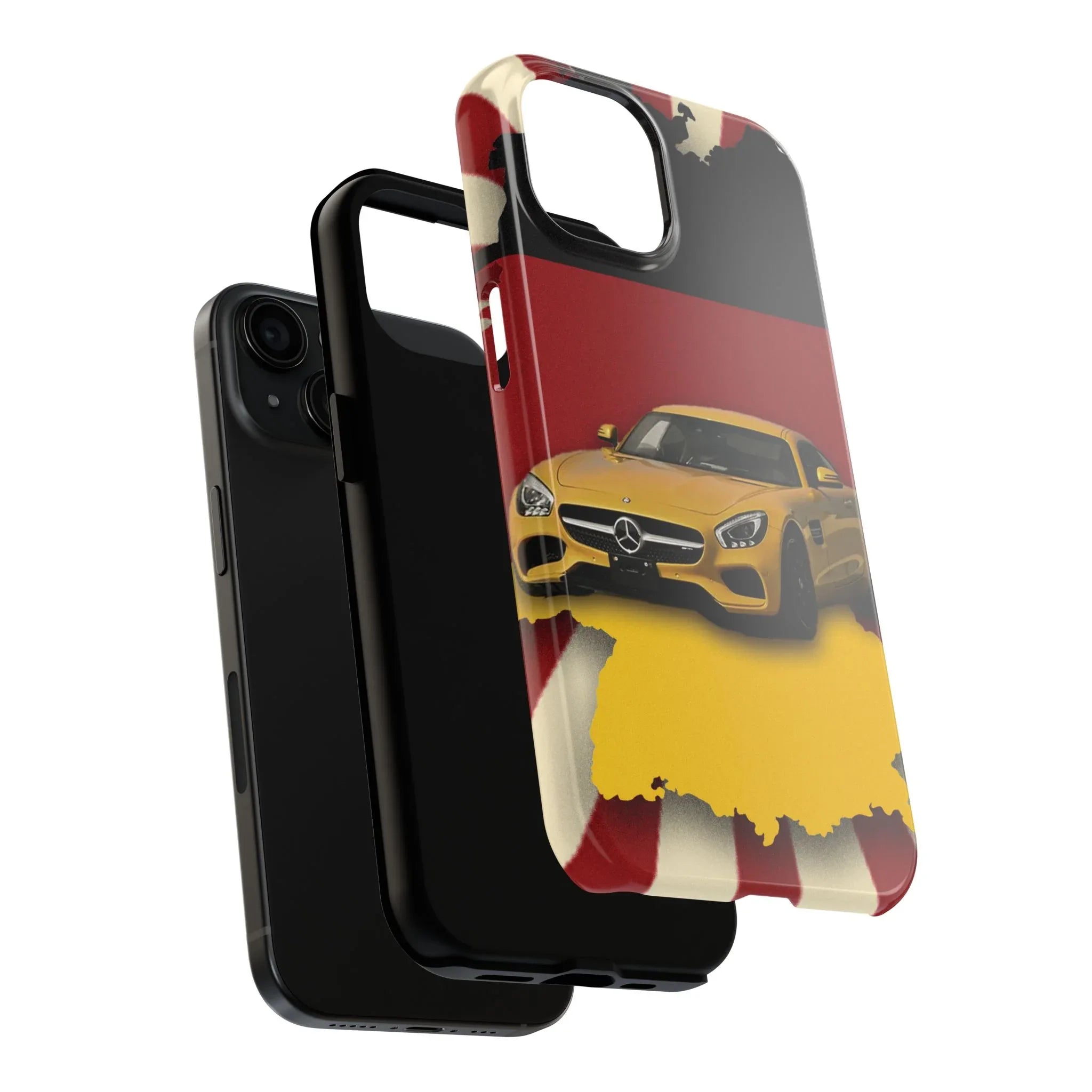 Mercedes Sports Car Tough Phone Case — Yellow GT on Red &amp; Black Background - DiwaKi