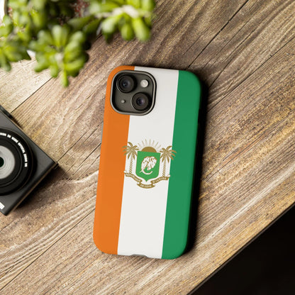 Ivory Coast Flag Tough Phone Case — Orange White Green Shield Crest - DiwaKi